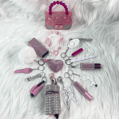 16-piece Pink And White Keychain Set