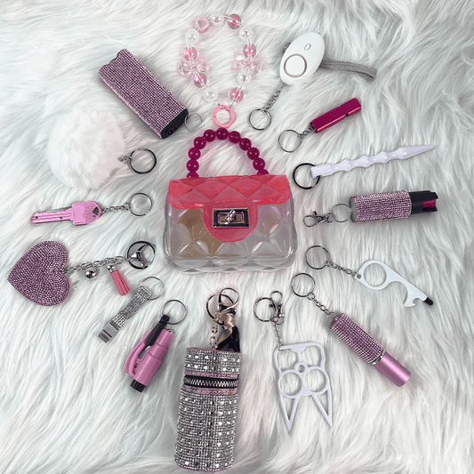 16-piece Pink And White Keychain Set