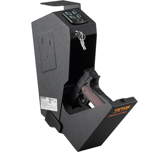 VEVOR Mounted Gun Safe for Pistols, Biometric Gun Safe with Three Quick Access Ways of Fingerprints, Passwords and Keys, Handgun Safe for 1 Pistol for Home, Bedside, Nightstand, Wall