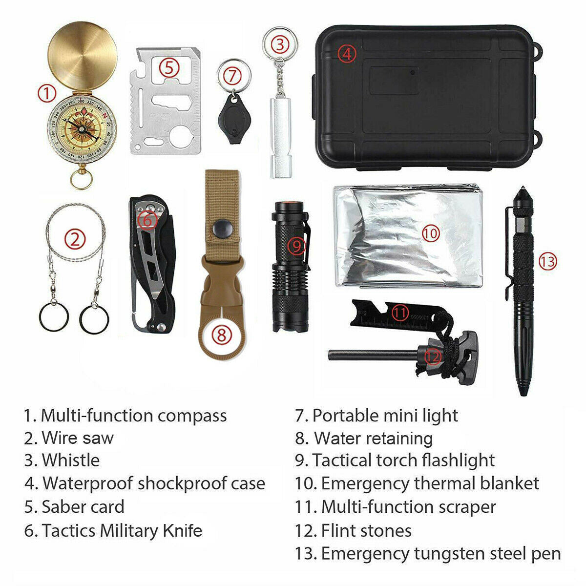 Emergency Outdoor Survival Kit - 14 in 1 Survival Gear kit for camping