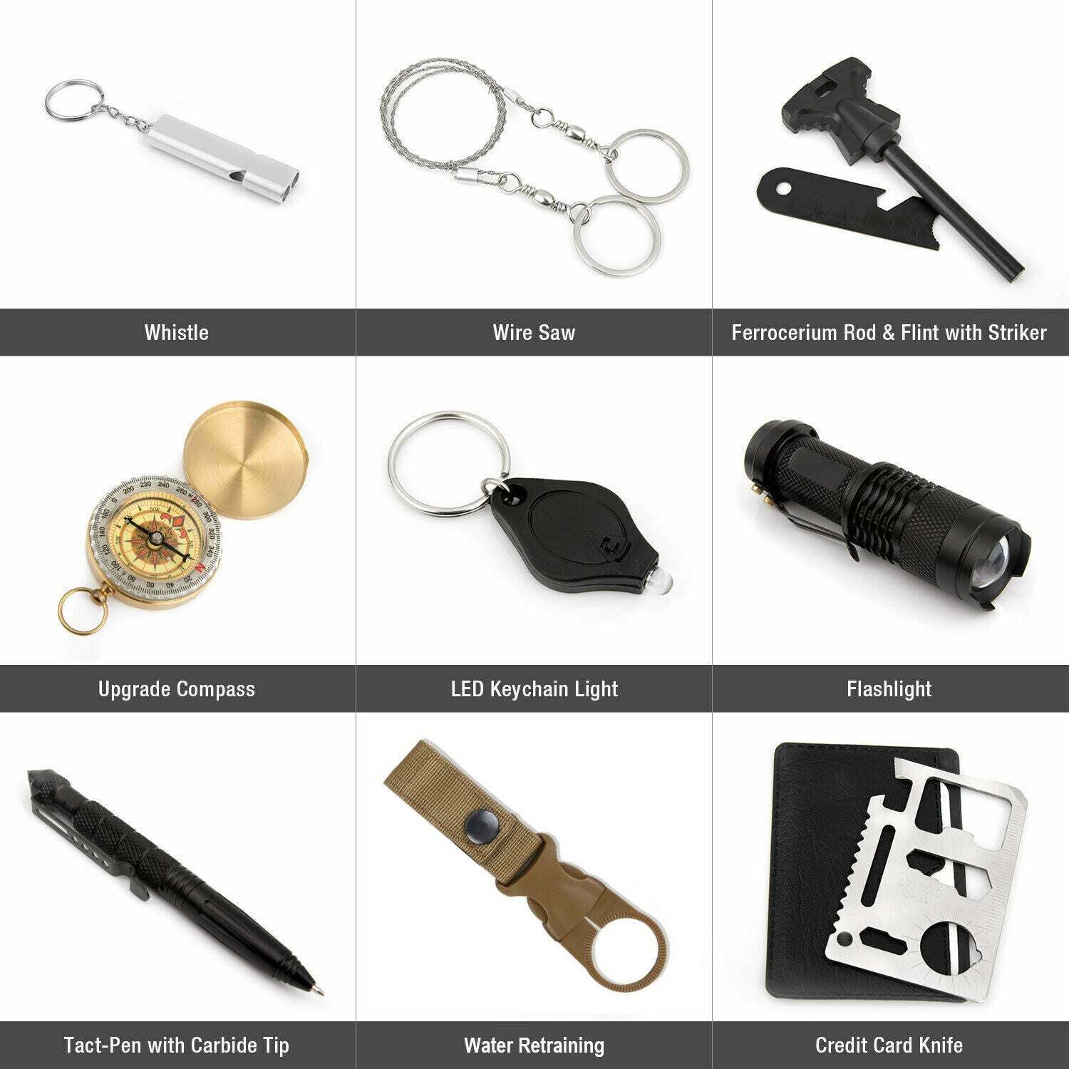 Emergency Outdoor Survival Kit - 14 in 1 Survival Gear kit for camping